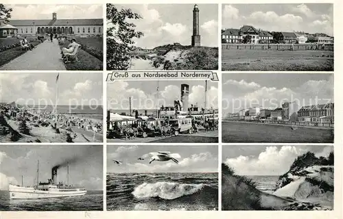 AK / Ansichtskarte Norderney_Nordseebad Dampfer Duenen Hafen Strand Kurpark Sanatorium Norderney_Nordseebad