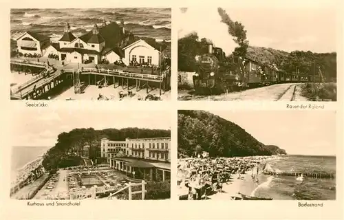 AK / Ansichtskarte Sellin_Ruegen Seebruecke Rasender Roland Kurhaus Strandhotel Badestrand Sellin Ruegen