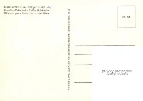 AK / Ansichtskarte Clausthal Zellerfeld Marktkirche zum Heiligen Geist Holzkirche Clausthal Zellerfeld