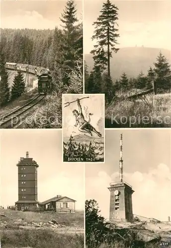 AK / Ansichtskarte Brocken_Harz Brockenbahn Brockengaststaette Sendemast Brockenhexe Brocken Harz