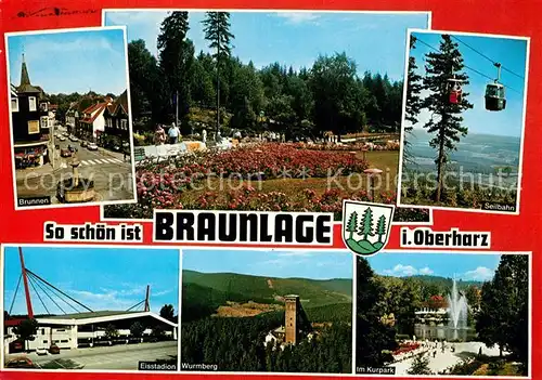 AK / Ansichtskarte Braunlage Brunnen Park Eisstadion Seilbahn Kurpark Wurmberg Braunlage