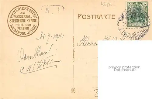 AK / Ansichtskarte Wernigerode_Harz Die Steinerne Renne mit dem Hotel Wasserfall Wernigerode Harz