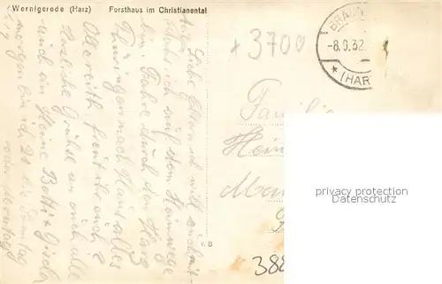 AK / Ansichtskarte Wernigerode_Harz Forsthaus im Christanental Wernigerode Harz