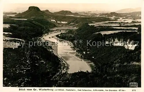 AK / Ansichtskarte Saechsische_Schweiz Blick vom Gr Winterberg auf Elbtal Postelwitz Bad Schandau Lilienstein Saechsische Schweiz