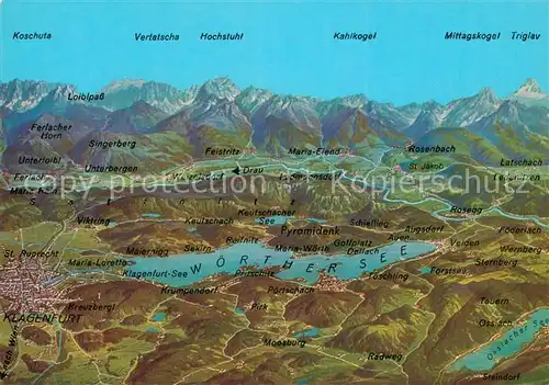 AK / Ansichtskarte Woerthersee Panoramakarte mit Karawanken Woerthersee