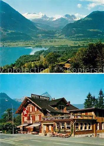 AK / Ansichtskarte Giswil Hotel Bahnhof Fliegeraufnahme mit See Giswil