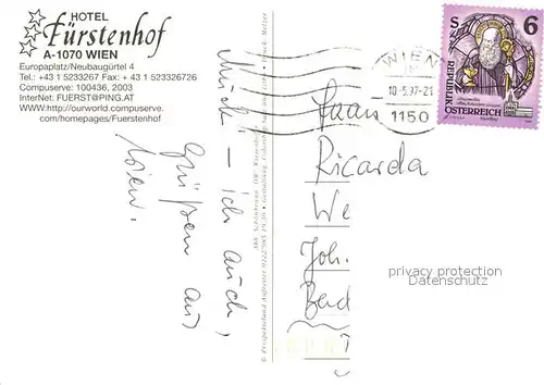 AK / Ansichtskarte Wien Hotel Fuerstenhof  Wien