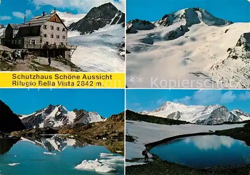 AK / Ansichtskarte Schnals_Bozen_Suedtirol Schwarze Wand Schutzhaus Schoeen Aussicht Weisskugel Gletschersee Hintereis See gegen Fineilspitze Schnals_Bozen_Suedtirol