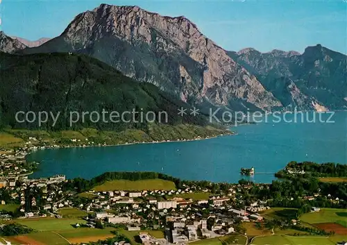 AK / Ansichtskarte Gmunden_Salzkammergut Fliegeraufnahme mit Traunsee Gruenberg Traunstein Schlafende Griechin Gmunden Salzkammergut
