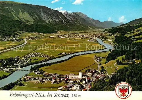 AK / Ansichtskarte Pill_Tirol Fliegeraufnahme mit Schwaz und Rofangebirge Pill_Tirol