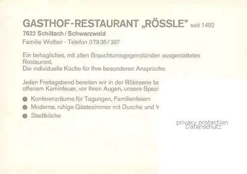 Schiltach Gasthof Restaurant Roessle Kamin Grill Koeche Schiltach
