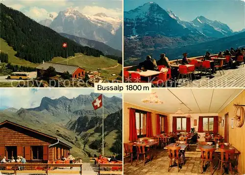 Grindelwald Bergrestaurant Bussalp Sonnenterrasse Panorama Berner Alpen Grindelwald