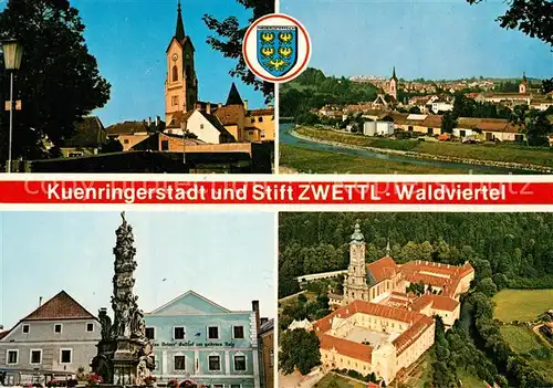 Zwettl Niederoesterreich Kuenringerstadt Dreifaltigkeitssaeule Stift Zisterzienserkloster Fliegeraufnahme Zwettl Niederoesterreich