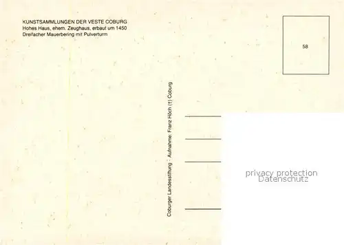 AK / Ansichtskarte Coburg Hohes Haus ehem. Zeughaus mit Pulverturm Coburg