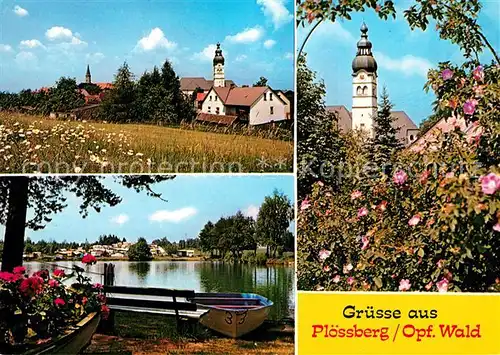AK / Ansichtskarte Ploessberg_Oberpfalz Partie am See Kirche Ploessberg Oberpfalz