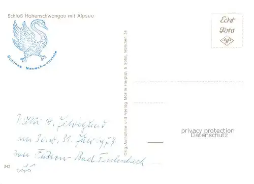 AK / Ansichtskarte Hohenschwangau Schloss Alpsee Hohenschwangau