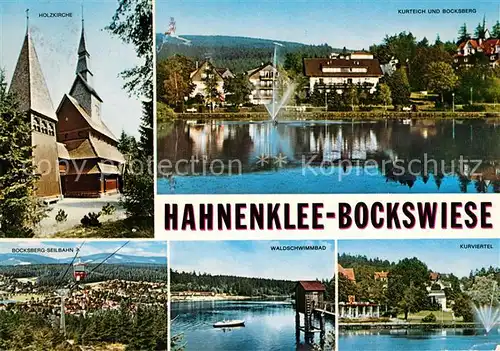 AK / Ansichtskarte Hahnenklee Bockswiese_Harz Holzkirche Schwimmbad Kurviertel Hahnenklee Bockswiese