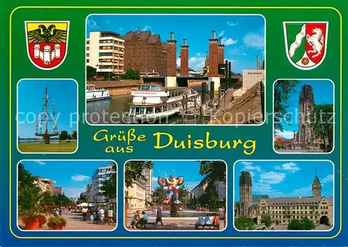 AK / Ansichtskarte Duisburg_Ruhr Hafen Kirche Rathaus Stadtansichten Duisburg Ruhr