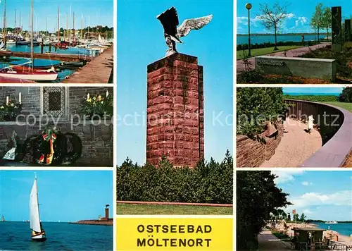 AK / Ansichtskarte Moeltenort Hafen Strand Segelboot Denkmal Moeltenort