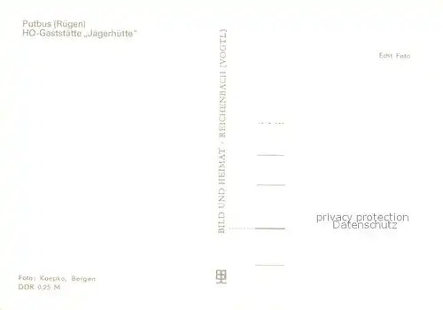 AK / Ansichtskarte Putbus_Ruegen HO Gaststaette Jaegerhuette Putbus Ruegen
