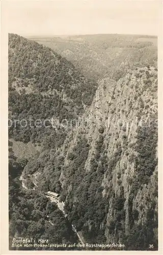 AK / Ansichtskarte Bodetal_Harz Blick vom Hexentanzplatz auf den Rosstrappenfelsen Bodetal Harz