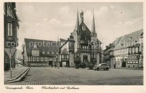 AK / Ansichtskarte Wernigerode_Harz Marktplatz mit Rathaus Wernigerode Harz