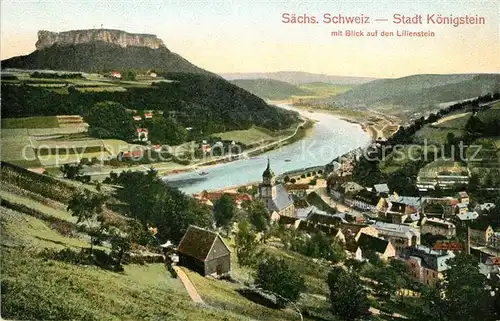AK / Ansichtskarte Koenigstein_Saechsische_Schweiz Panorama mit Lilienstein Koenigstein_Saechsische