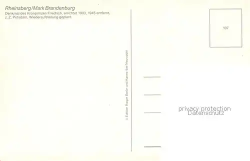 AK / Ansichtskarte Rheinsberg Kronprinz Friedrich Denkmal Rheinsberg