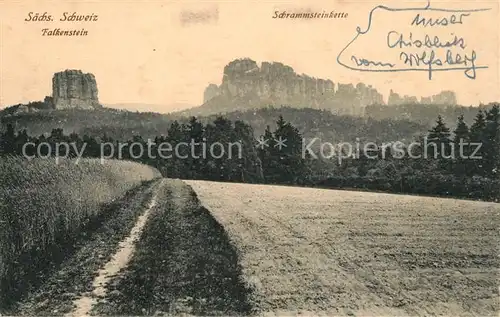 AK / Ansichtskarte Saechsische_Schweiz Falkenstein mit Schrammsteinkette Saechsische Schweiz