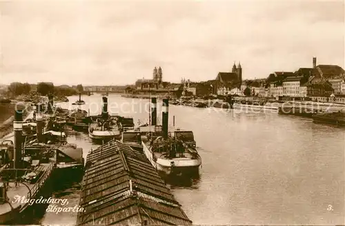 AK / Ansichtskarte Magdeburg Frachterliegeplatz an der Elbe Magdeburg