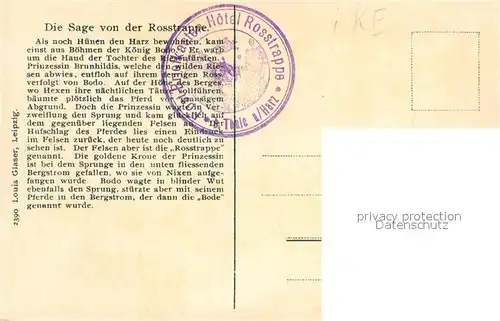 AK / Ansichtskarte Bodetal_Harz Die Sage von der Rosstrappe Bodetal Harz