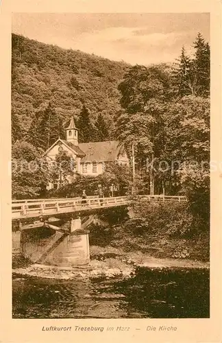 AK / Ansichtskarte Treseburg_Harz Kirche Bruecke Treseburg Harz