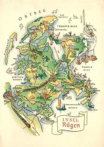 AK / Ansichtskarte Insel_Ruegen Inselkarte Insel Ruegen