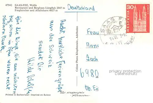 AK / Ansichtskarte Saas Fee Restaurant Berghaus Laengfluh Feegletscher Saas Fee