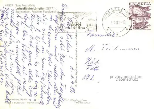 AK / Ansichtskarte Saas Fee Luftseilbahn Laengfluh  Saas Fee
