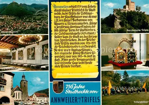 AK / Ansichtskarte Annweiler_Trifels Fliegeraufnahme Reichsfeste Trifels Kaiserkrone Trifelsblaeser Marktplatz Hohenstaufensaal Annweiler_Trifels