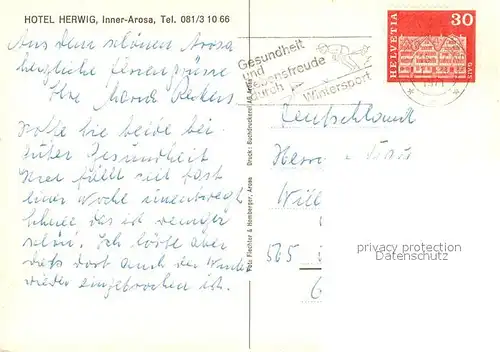 AK / Ansichtskarte Inner_Arosa Hotel Herwig Inner Arosa