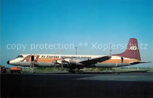 AK / Ansichtskarte Flugzeuge_Zivil Air Express International Airlines Canadair CL 44D4 2 N122AE MSN 18 Flugzeuge Zivil