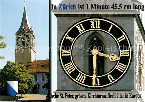 AK / Ansichtskarte Zuerich_ZH Kirche Sankt Peter Kirchturmzifferblaetter Zuerich_ZH