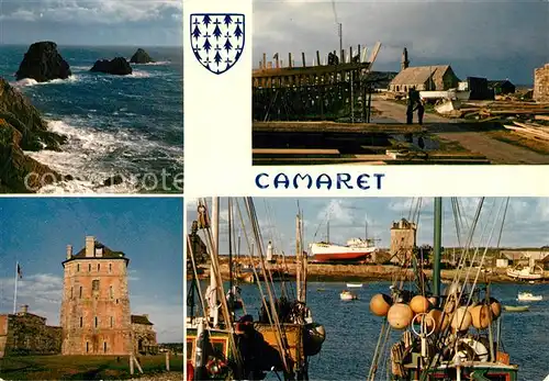 AK / Ansichtskarte Camaret sur Mer Tour Vauban Chapelle Notre Dame de Rocamadour Falaises rocheuses Pointe de Pen Hir Tas de Pois Bateaux de peche Camaret sur Mer