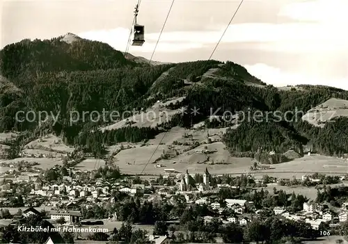 AK / Ansichtskarte Kitzbuehel_Tirol Panorama mit Hahnenkamm Bergbahn Kitzbueheler Alpen Kitzbuehel Tirol