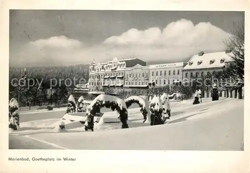 AK / Ansichtskarte Marienbad_Tschechien_Boehmen Goetheplatz im Winter Aus Jahrweiser Schoenes Sudetenland 28 Bildkarten Marienbad_Tschechien