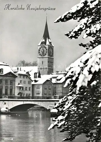 AK / Ansichtskarte Zuerich_ZH Partie an der Limmat Blick zur Kirche Neujahrskarte Zuerich_ZH