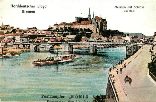 AK / Ansichtskarte Bremen Norddeutscher Lloyd Meissen mit Schloss und Dom Postdampfer Koenig Bremen