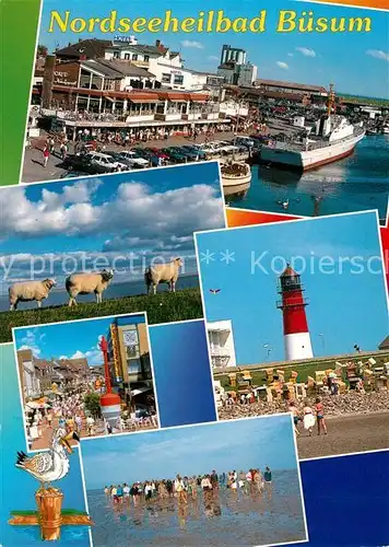 AK / Ansichtskarte Buesum_Nordseebad Hafen Leuchtturm Schafe Strand Wattwanderung Buesum_Nordseebad