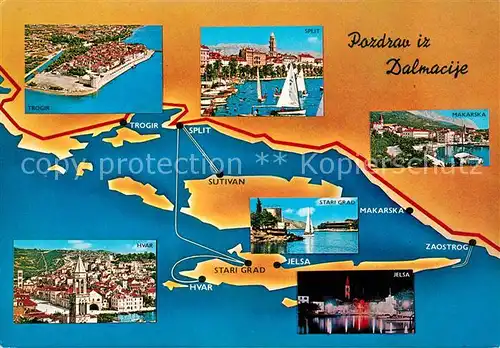 AK / Ansichtskarte Makarska_Dalmatien Panoramakarte Hvar Trogir Split Stari Grad Jelsa Makarska Dalmatien