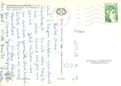 AK / Ansichtskarte Verdun sur le Doubs Hotel Restaurant Les Platanes Verdun sur le Doubs