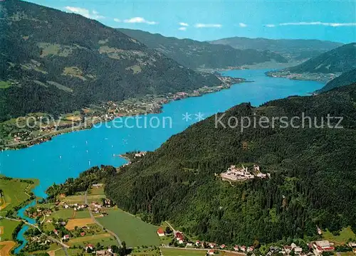 AK / Ansichtskarte Ossiachersee mit Burgruine Landskron Fliegeraufnahme Ossiachersee