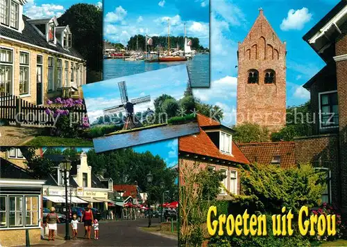 AK / Ansichtskarte Grou_Friesland Kirche Windmuehle Grou_Friesland