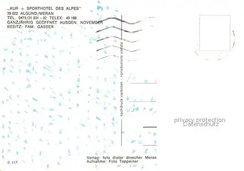 AK / Ansichtskarte Algund_Merano Kur  und Sporthotel des Alpes Algund Merano